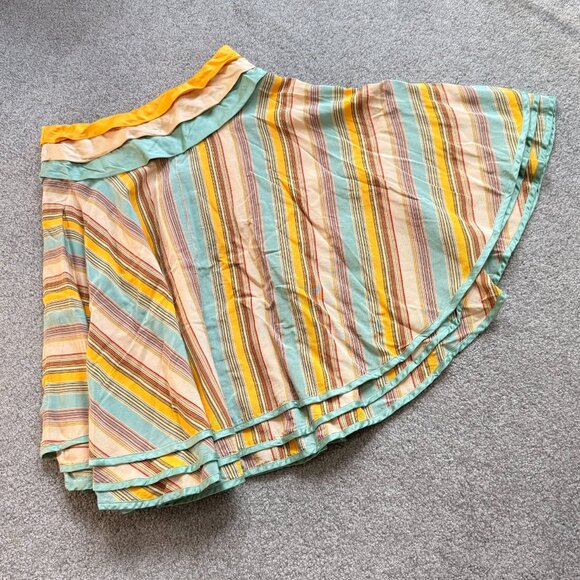 Odille Anthropologie Circle Swing Skirt Stripes Layered Cotton Silk US 2 - C2807 - Picture 7 of 14